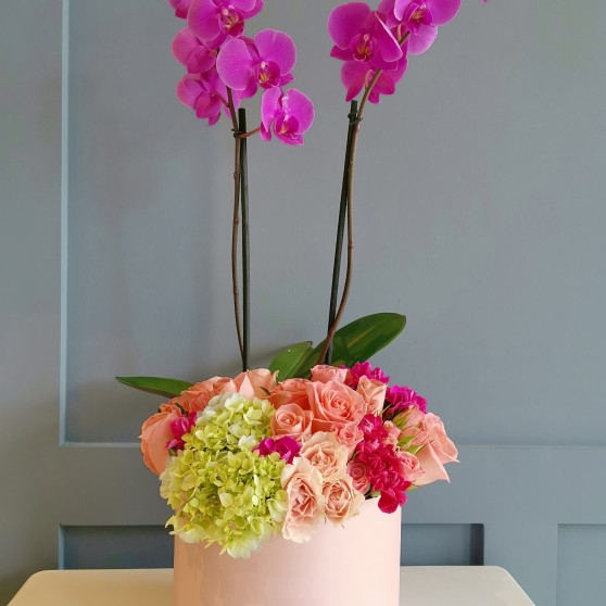 caja floral rosas y orquideas